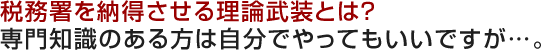 税務署を納得させる理論武装とは？専門知識のある方は自分でやってもいいですが…。